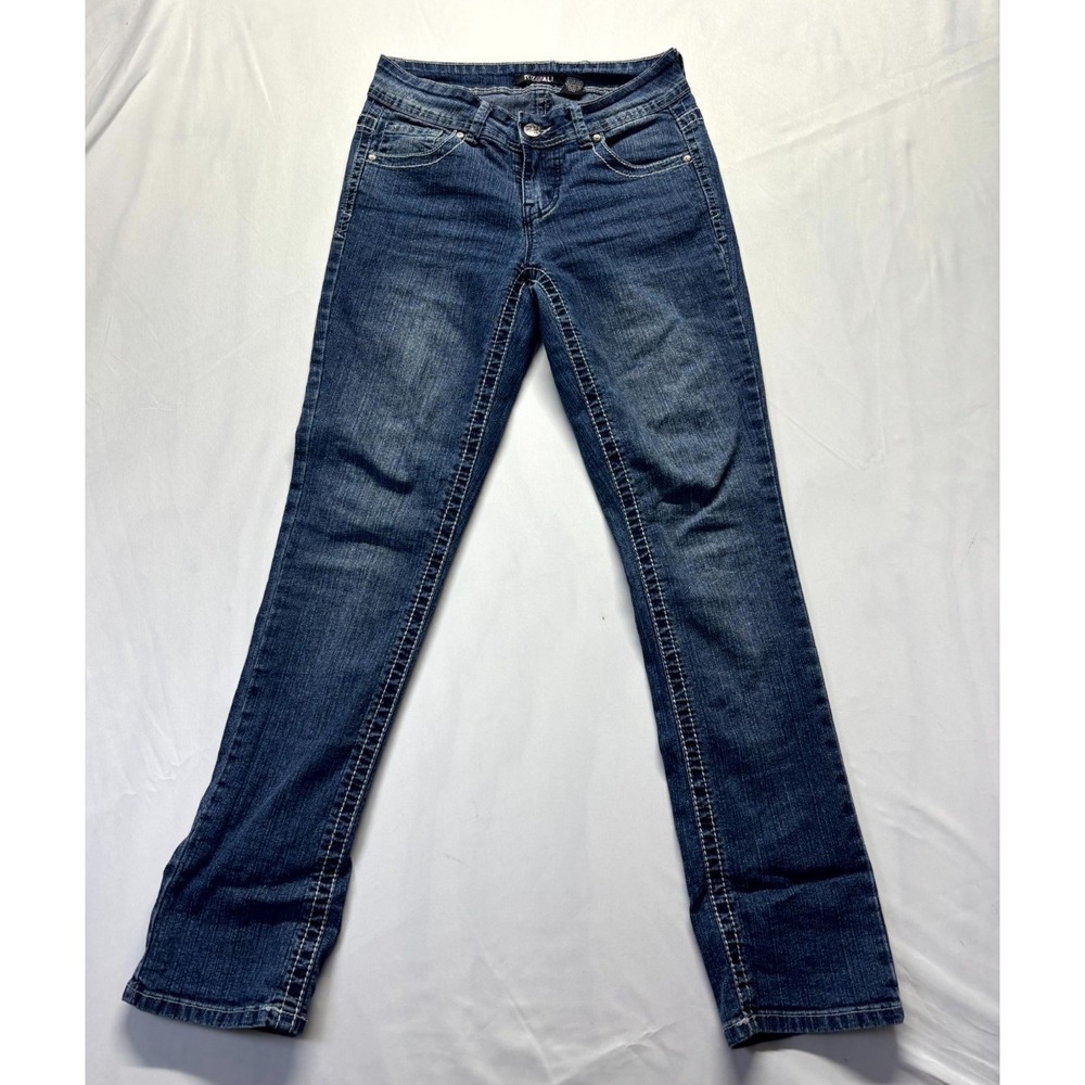 Roz & Ali Jeans Womens 4 Blue Denim Stretch Embroidered Embellished Straight Leg